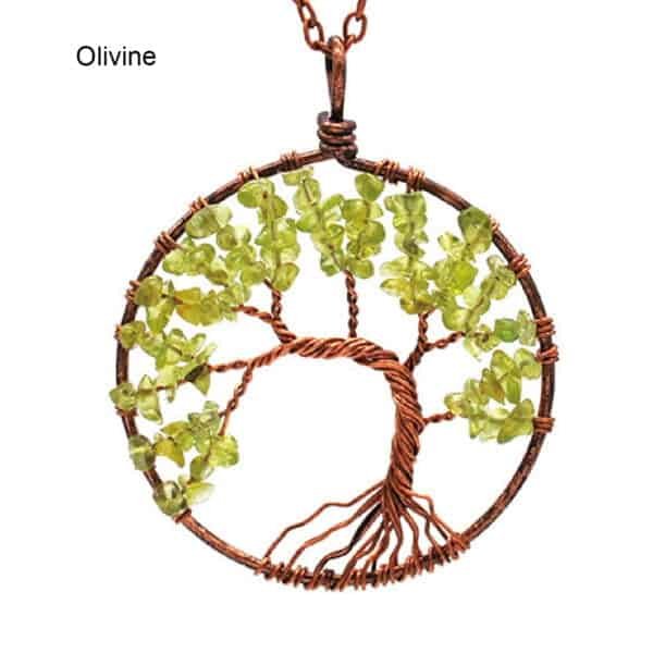 healing crystal necklace tree of life olivine