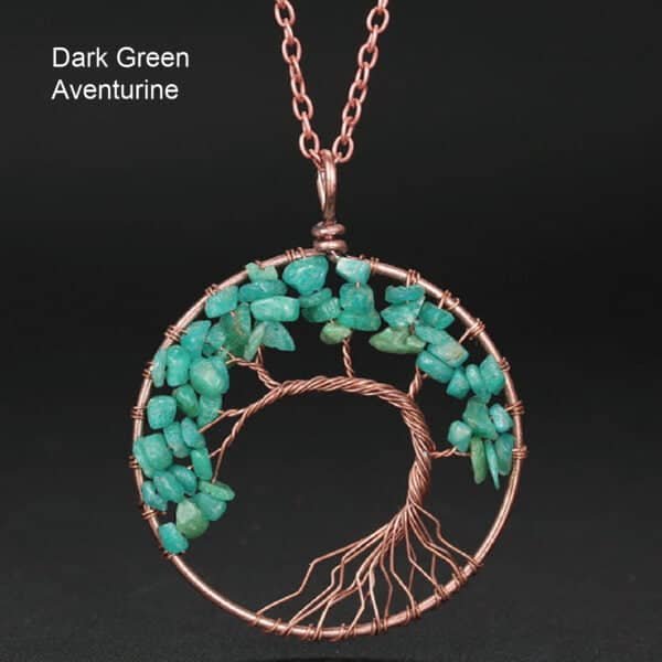 healing crystal necklace tree of life green aventurine