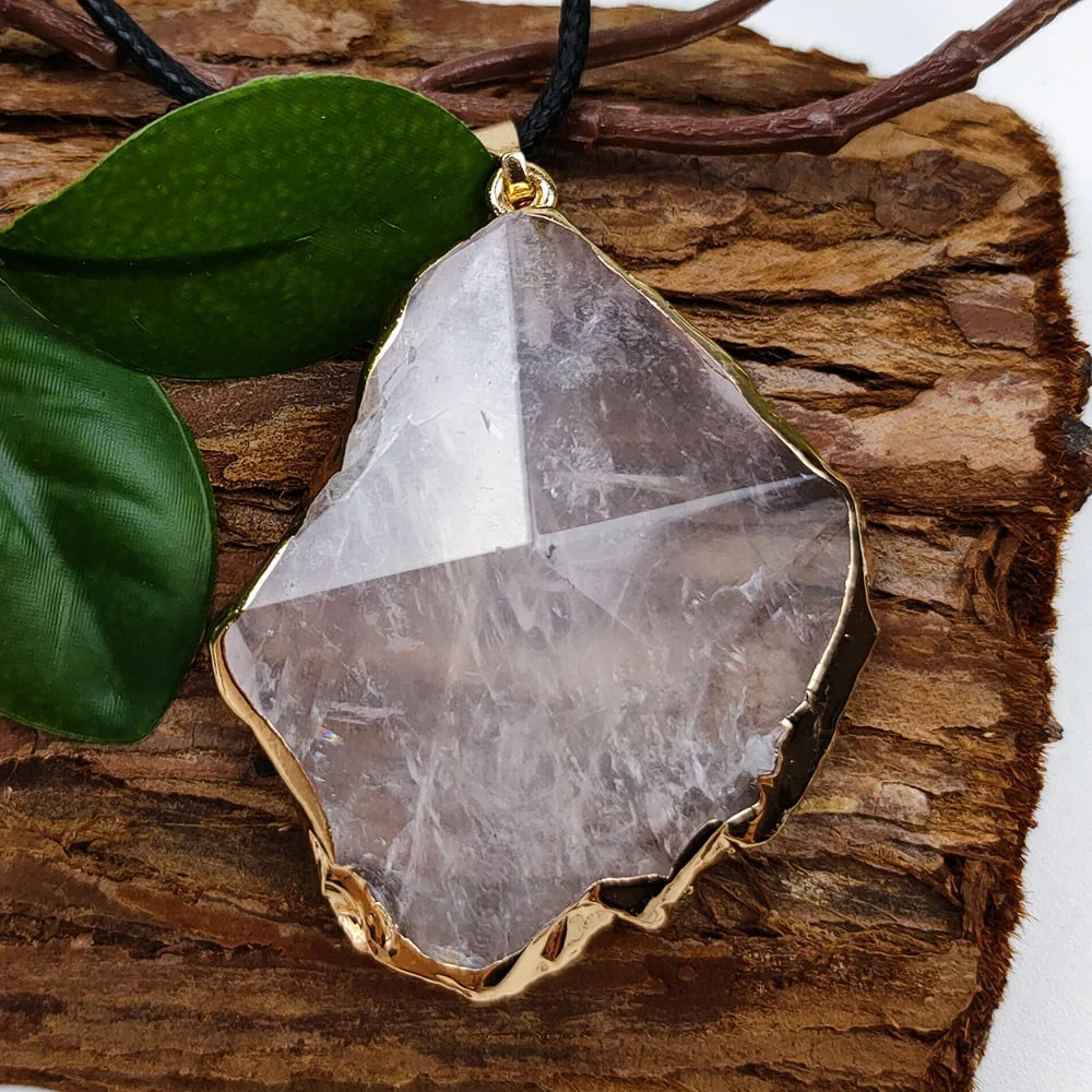 crystal pyramid gilt edge pendant clear quartz