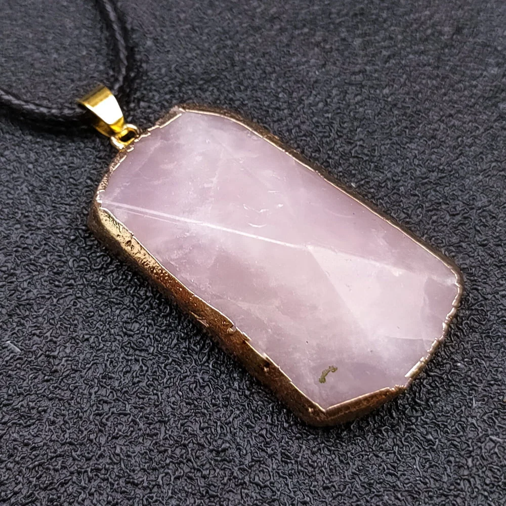 crystal pyramid gilt edge pendant rose quartz