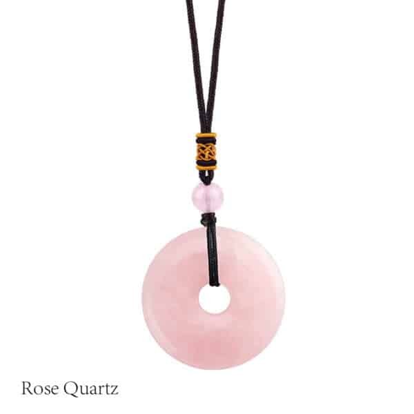 Circle Donut Crystals Necklace rose quartz