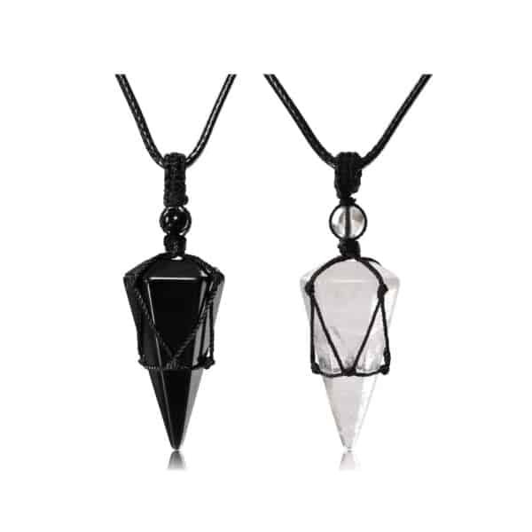 healing crystal pendant black obsidian and clear crystal