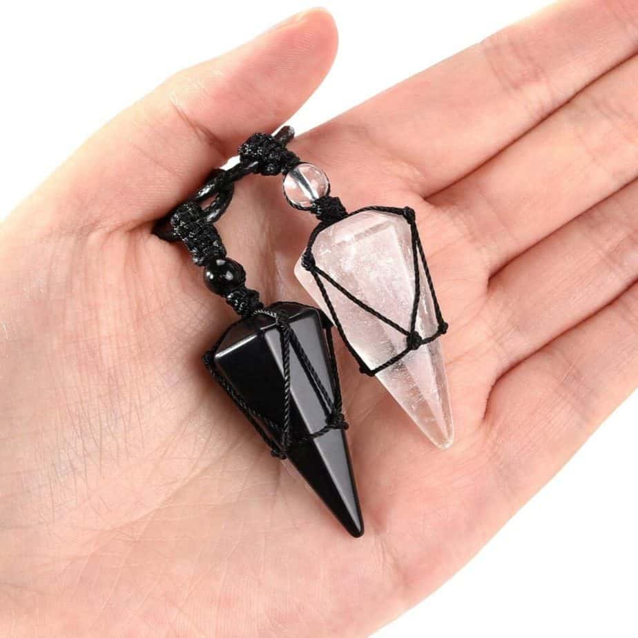 healing crystal pendant black obsidian and clear crystal