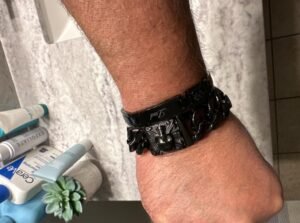 Mens Vintage Brushed Finishing Steel Curb Chain Bracelet with Fleur De Lis and Skull SB23 photo review