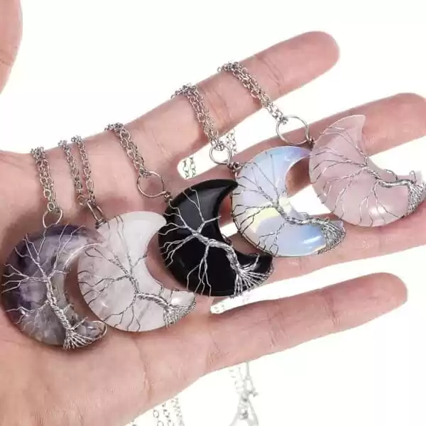 healing crystal pendant moon shape bulk