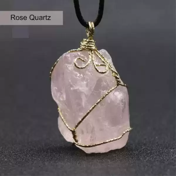 healing crystal pendant raw stone rose quartz