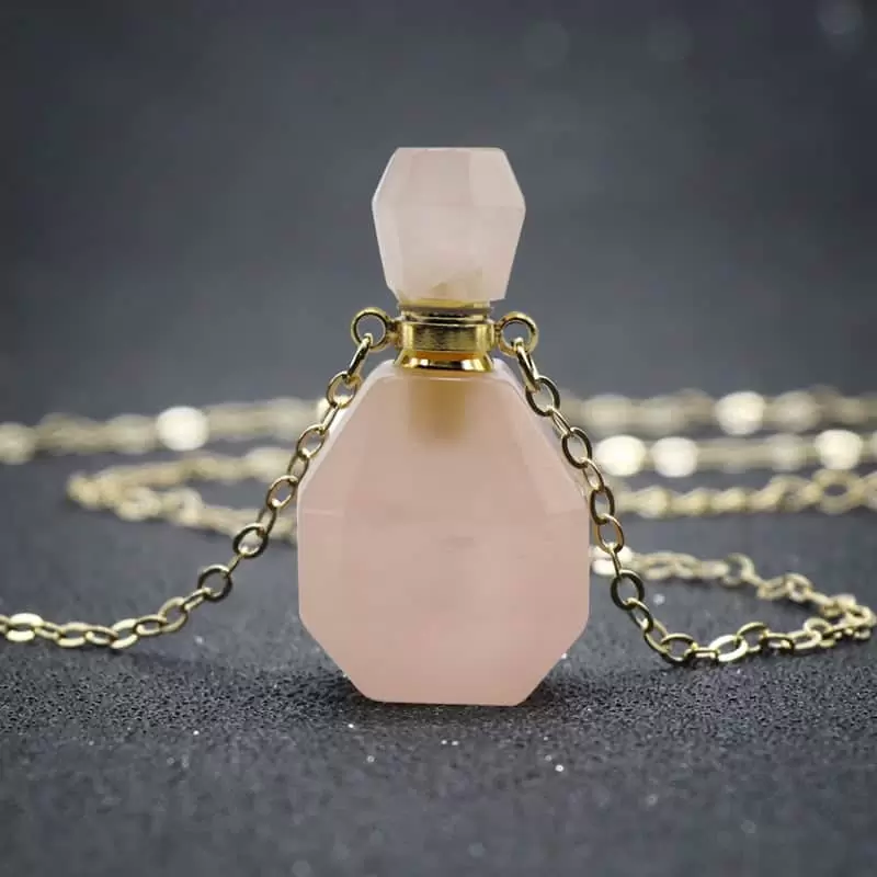 crystal pendant with oil bottle rose quartz