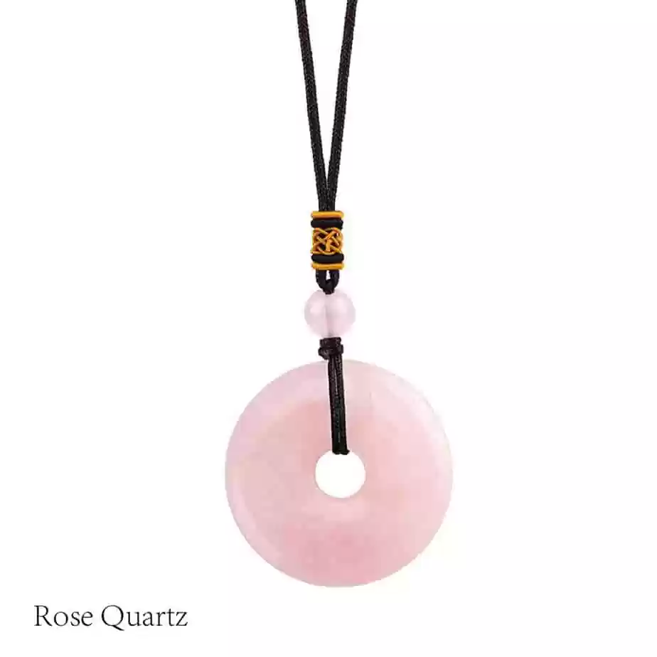 Circle Donut Crystals Necklace rose quartz