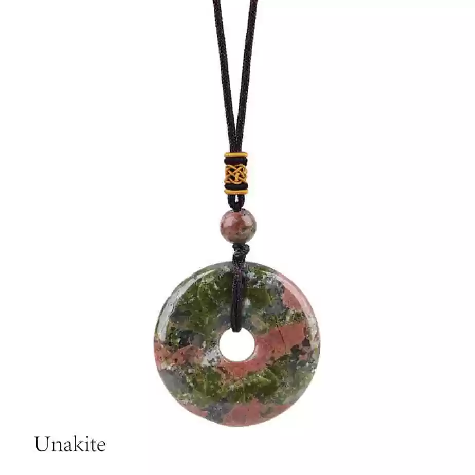 Circle Donut Crystals Necklace unakite