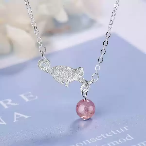 Cute Cat Natural Crystal Necklace