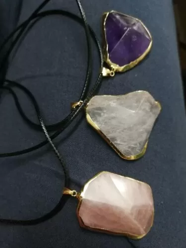 Natural crystal cut pyramid gilt edge Pendant