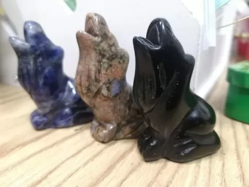 Natural Crystal Wolf Sculpture
