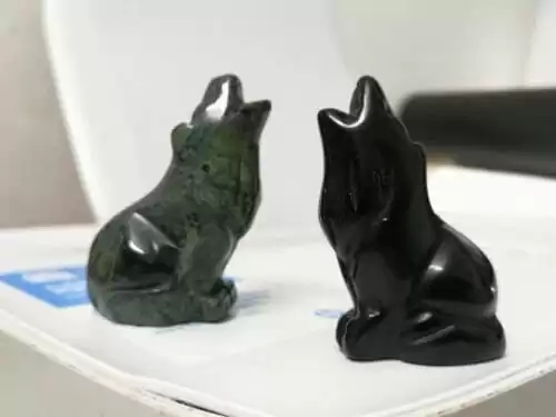 Natural Crystal Wolf Sculpture