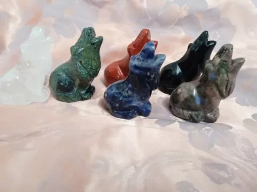 Natural Crystal Wolf Sculpture