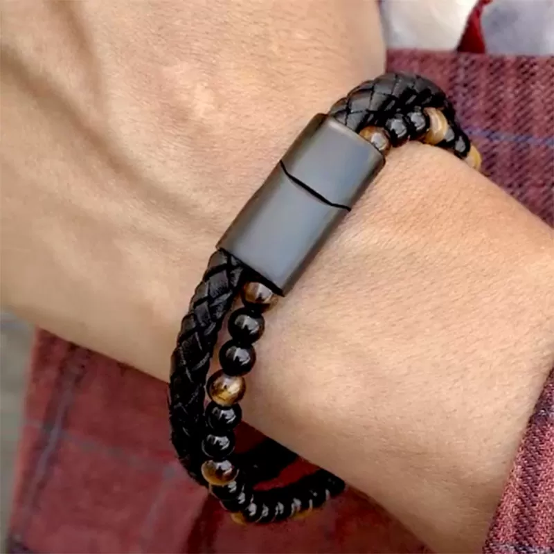 Men’s Beads Leather Bracelet