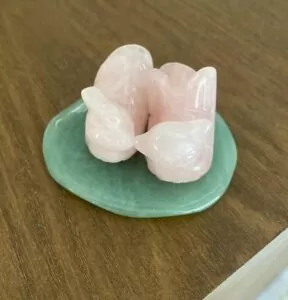 Rose Quartz Mandarin Ducks Love Birds on Lotus Leaf
