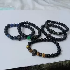 Wolf Head Charm Healing Crystal Bracelet